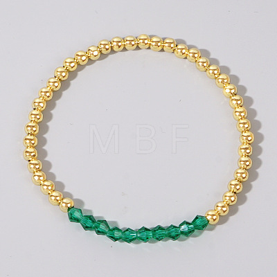 Colorful Birthstone Faceted Bicone & Brass Beaded Stretch Bracelets for Women RJ7989-5-1