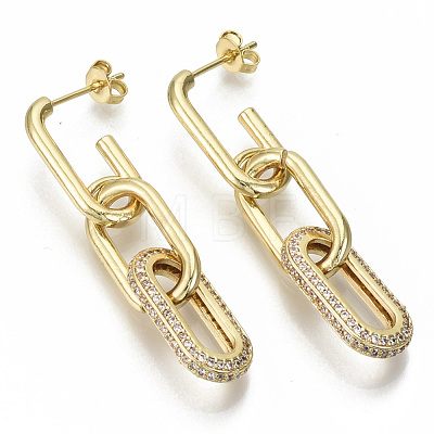 Brass Micro Pave Clear Cubic Zirconia Dangle Stud Earrings EJEW-S201-224G-NF-1