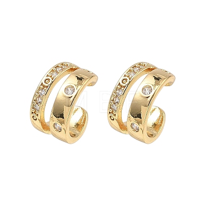 Two-layer C-Shaped Brass Micro Pave Clear Cubic Zirconia Cuff Earrings LS-EJEW-L316-01G-04-1