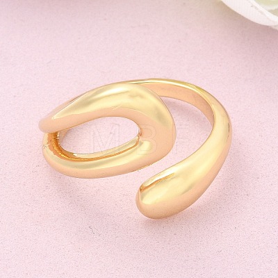 Rack Plating Brass Hollow Teardrop Open Cuff Rings RJEW-D009-01G-1