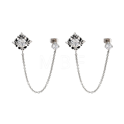 Flower 316 Surgical Stainless Steel Pave Clear Cubic Zirconia Dangle Chains Stud Earrings EJEW-Z050-61AS-1