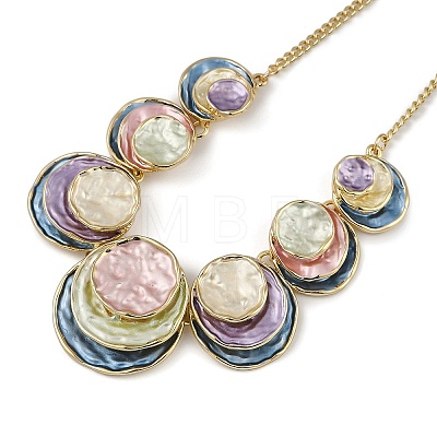 Summer Beach Alloy Colorful Enamel Multi Layer Flat Round Bib Necklaces NJEW-B113-04-1