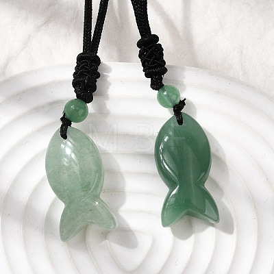 Natural Mixed Stone Fish Pendant Black Nylon Cord Necklaces NJEW-G185-01-1