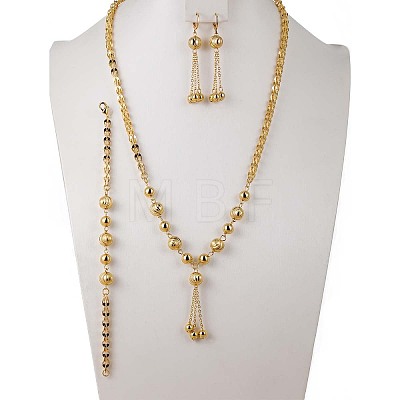 Elegant Brass Bead Tassel Pendant & Earrings & Necklace Bracelet Set for Women LC6579-1