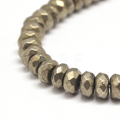 Faceted Rondelle Natural Pyrite Beads Strands G-I126-11-8x5mm-1