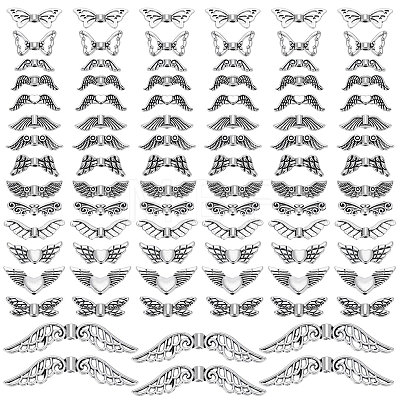 150Pcs 15 Styles Tibetan Style Alloy Fairy Wing Beads TIBEB-PH0005-44-1