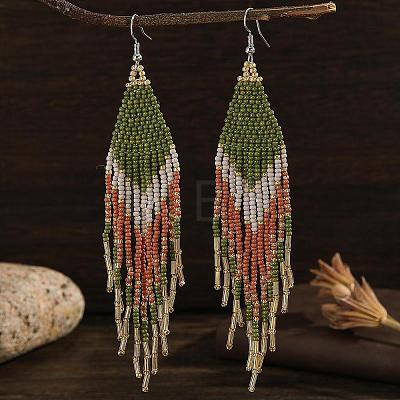 Bohemian Style Gradient Glass Beads Tassel Earrings QE2744-1