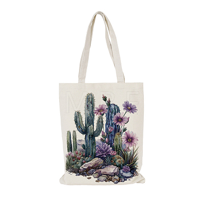 Cactus Printed Canvas Women's Tote Bags ABAG-L018-E01-1