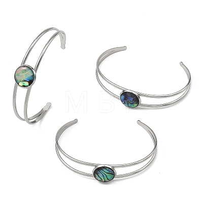 Non-Tarnish 304 Stainless Steel & Natural Paua Shell Cuff Bangles for Women BJEW-JB14122-01-1
