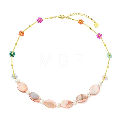 Dyed Natural Freshwater Shell Oval Beaded Necklaces NJEW-JN06336-1