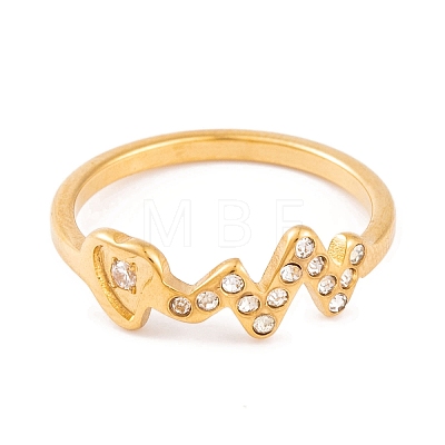 304 Stainless Steel with Rhinestone Heartbeat Finger Ring for Women RJEW-C086-16-G-1