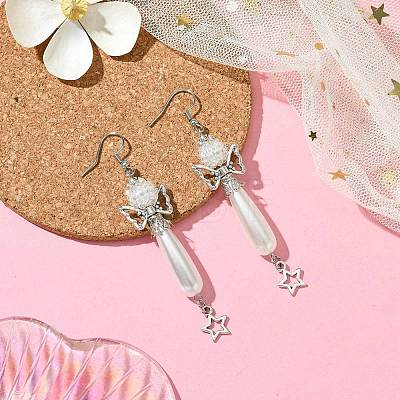 304 Stainless Steel Angel with Star Dangle Earrings EJEW-MZ00225-1