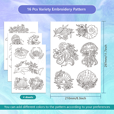 4 Sheets 11.6x8.2 Inch Stick and Stitch Embroidery Patterns DIY-WH0455-121-1