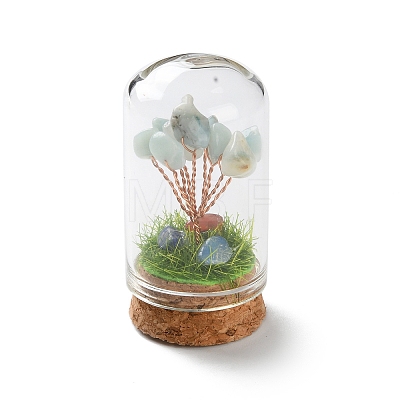 Natural Flower Amazonite Chips Money Tree in Dome Glass Bell Jars with Wood Base Display Decorations DJEW-K030-02E-1