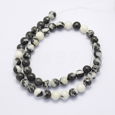 Natural Black Zebra Jasper Beads Strands G-G697-F02-6mm-1