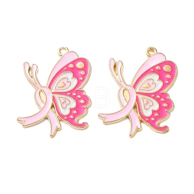 Breast Cancer Awareness Ribbon Zinc Alloy Enamel Pendants ENAM-I079-02G-05-1