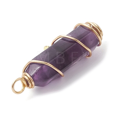 Natural Amethyst Copper Wire Wrapped Pointed Pendants PALLOY-JF02461-02-1