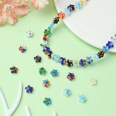 Flower Handmade Millefiori Glass Beads Strands LK-YW0001-08-1