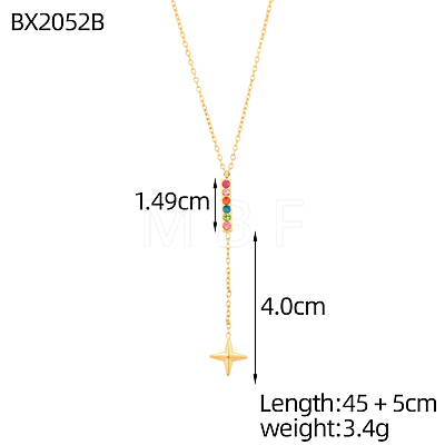 304 Stainless Steel Micro Pave Cubic Zirconia Lariat Necklaces STAS-OY018-27G-1