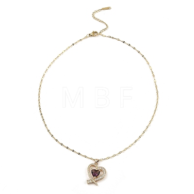 Heart Light Gold Brass Micro Pave Cubic Zirconia Pendant Necklaces NJEW-E105-09KCG-05-1