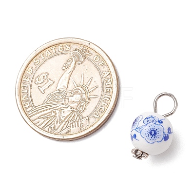 Handmade Flower Printed Porcelain Ceramic Pendants PALLOY-JF03928-1