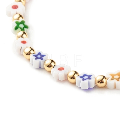 Lampwork Flower with Star Braided Bead Bracelet BJEW-JB07849-1