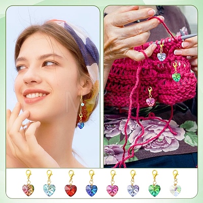 40Pcs 8 Colors Heart Glass Pendant Decorations HJEW-YW00402-1
