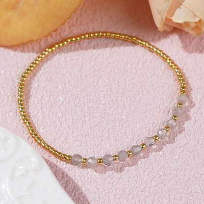 Glass Seed Bead & Natural Gemstone Beads Stretch Bracelets for Women VZ5822-3-1