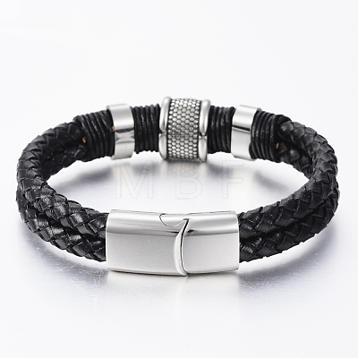 Braided Leather Cord Bracelets BJEW-K166-06P-1