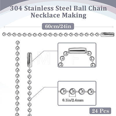 24Pcs 304 Stainless Steel Ball Chain Necklace Making NJEW-BBC0001-10A-1