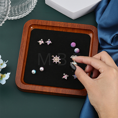 Square Wood Jewelry Storage Tray with Microfiber Fabric Mat Inside ODIS-WH0030-37B-02-1