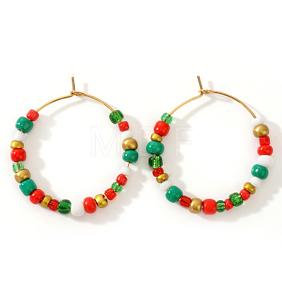 Handmade Glass Seed Beads Christmas Hoop Earrings IE1205-2-1