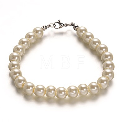Stainless Steel Dyed Glass Pearl Round Bead Strands and Bracelets Jewelry Sets SJEW-M039-01B-1