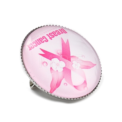 Breast Cancer Awareness Ribbon Glass Brooches JEWB-L019-01L-1