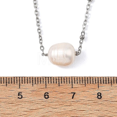 Natural Pearl Rice Pendant 304 Stainless Steel Satellite Chain Necklaces for Women NJEW-JN06149-02-1