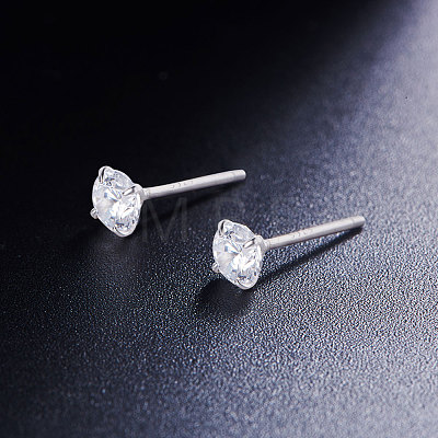 SHEGRACE Rhodium Plated 925 Sterling Silver Four Pronged Ear Studs JE420A-03-1