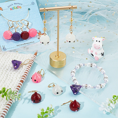 12Pcs 4 Colors Resin Teardrop with Cartoon Face Pattern Charms Locking Stitch Markers HJEW-PH01513-1