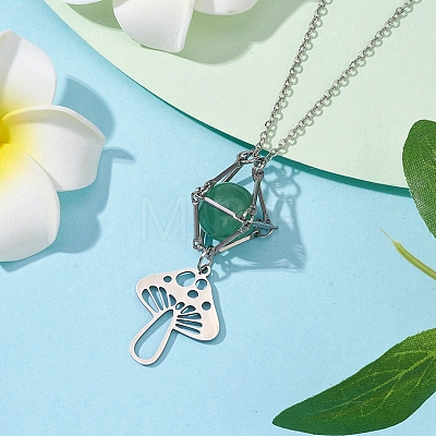 Natural Green Aventurine Interchangeable Holder Pendant Necklace for Women NJEW-JN04631-01-1