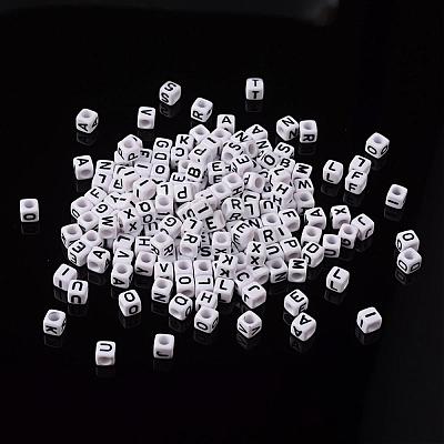 Mixed Letters White Letter Acrylic Cube Beads X-PL37C9308-1