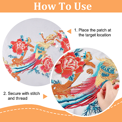 Phoenix on the Peony Polyester Embroidery Appliques PATC-WH0008-09-1