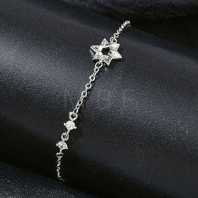 Brass Micro Pave Clear Cubic Zirconia Link Bracelets BJEW-E114-01A-P-1