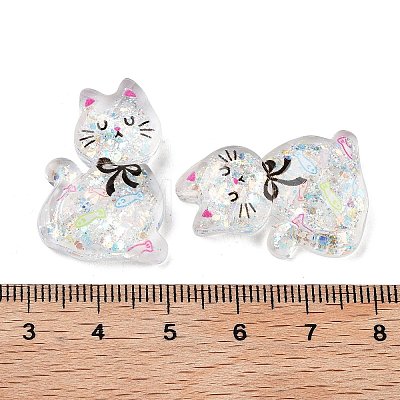 Transparent Resin Bowknot Kitten Decoden Cabochons RESI-M045-07D-1