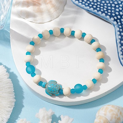 3Pcs Synthetic Turquoise & Wood & Glass Beaded Stretch Bracelets for Women BJEW-JB11124-1