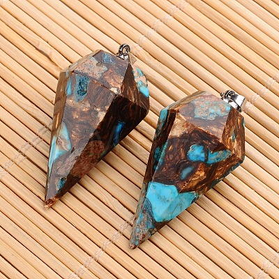 Assembled Dyed Synthetic Imperial Jasper and Bronzite Point Pendulum Pendants G-E327-09-1