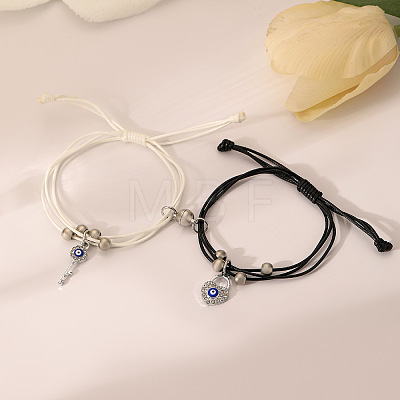 Alloy Rhinestone & Wax Cord Charm Bracelets WG5D9F2-03-1