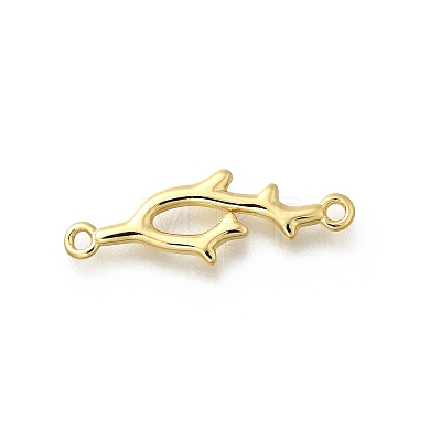 Brass Shark Outline Connector Charms KK-P295-30G-1