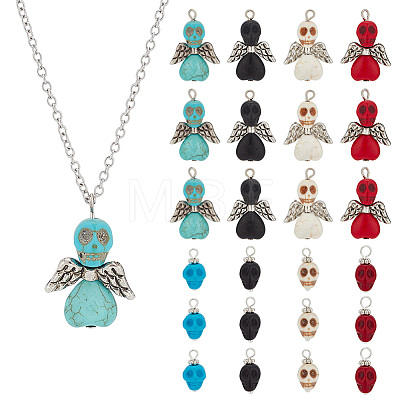 Olycraft 80Pcs 8 Styles Halloween Dyed Synthetic Turquoise Pendants FIND-OC0002-59-1