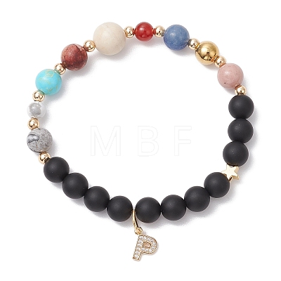 Round Natural Mixed Gemstone Beads Stretch Bracelets BJEW-JB11233-1