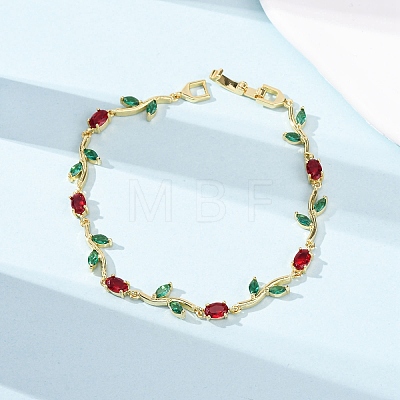 Brass Micro Pave Cubic Zirconia Link Chain Bracelets for Women BJEW-K292-01G-1