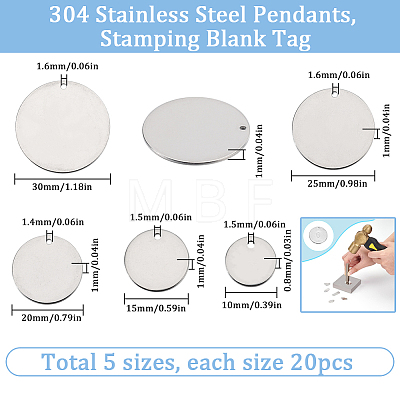 SUNNYCLUE 100Pcs 5 Styles 304 Stainless Steel Pendants STAS-SC0008-29-1